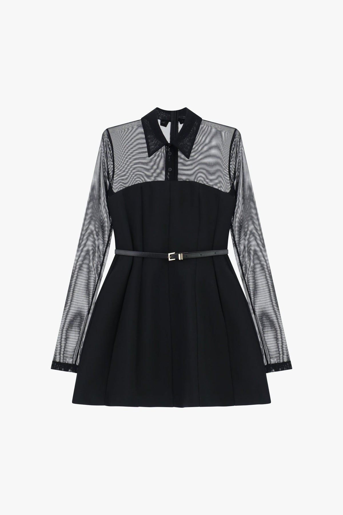 abito donna corto effetto camicia con trasparenze nero imperial AFVQKPJ NERO IMPERIAL