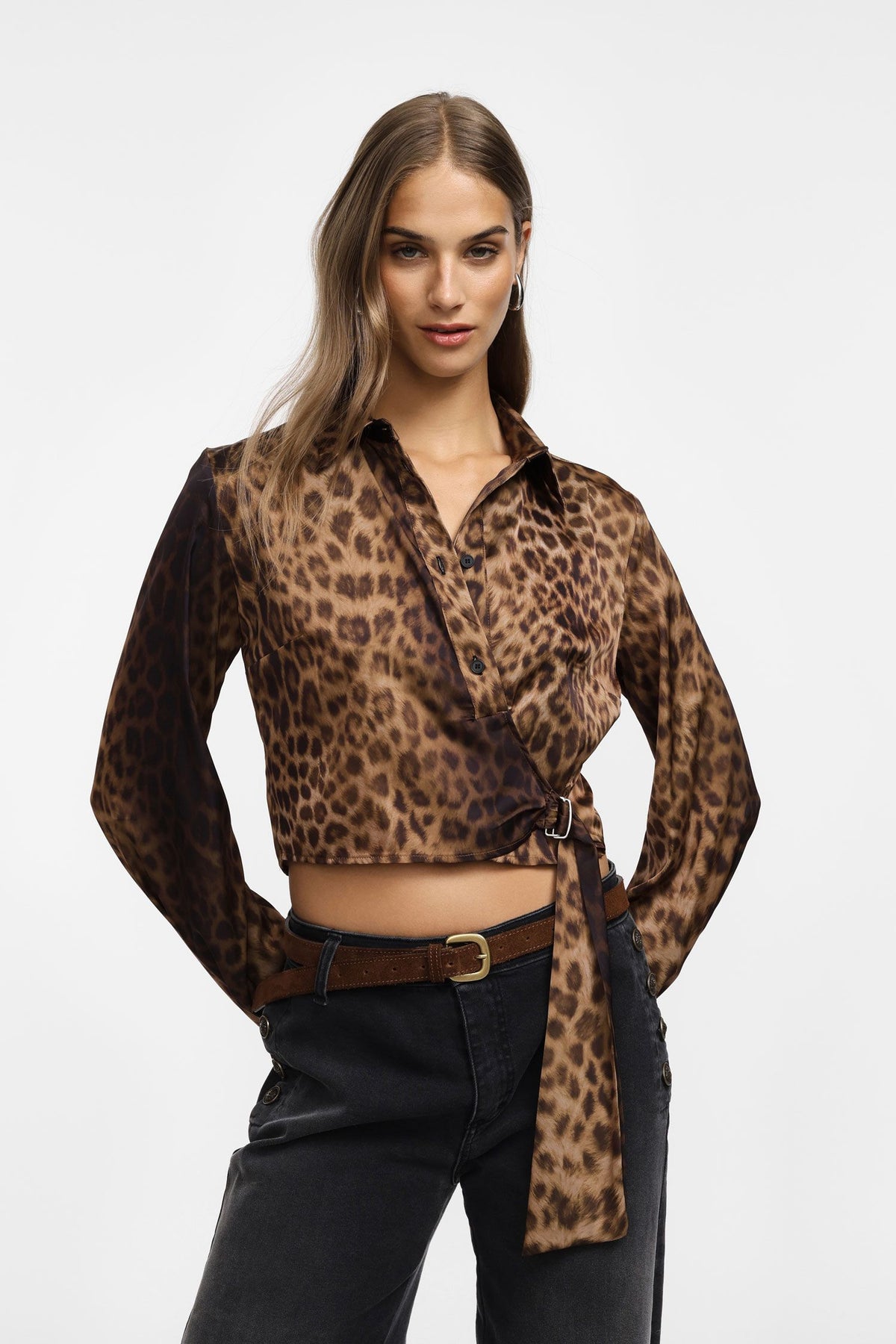 CAMICIA DONNA CROP CON NODO LATERALE MACULATO PLEASE C1FADKS000 MACULATO PLEASE