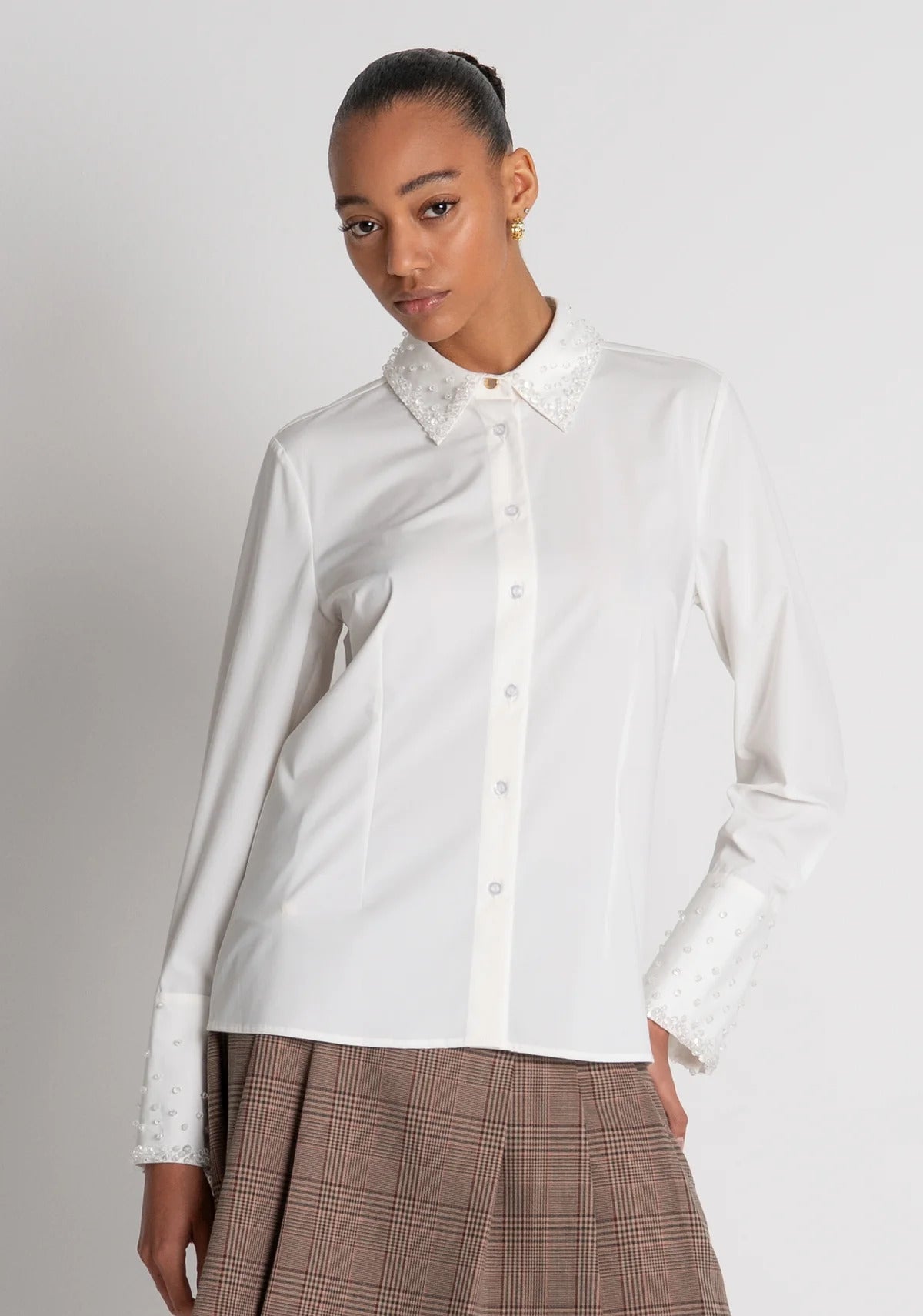 camicia donna slim con applicazioni sul collo bianco Fracomina FR26WT6006W58401 CREAM FRACOMINA