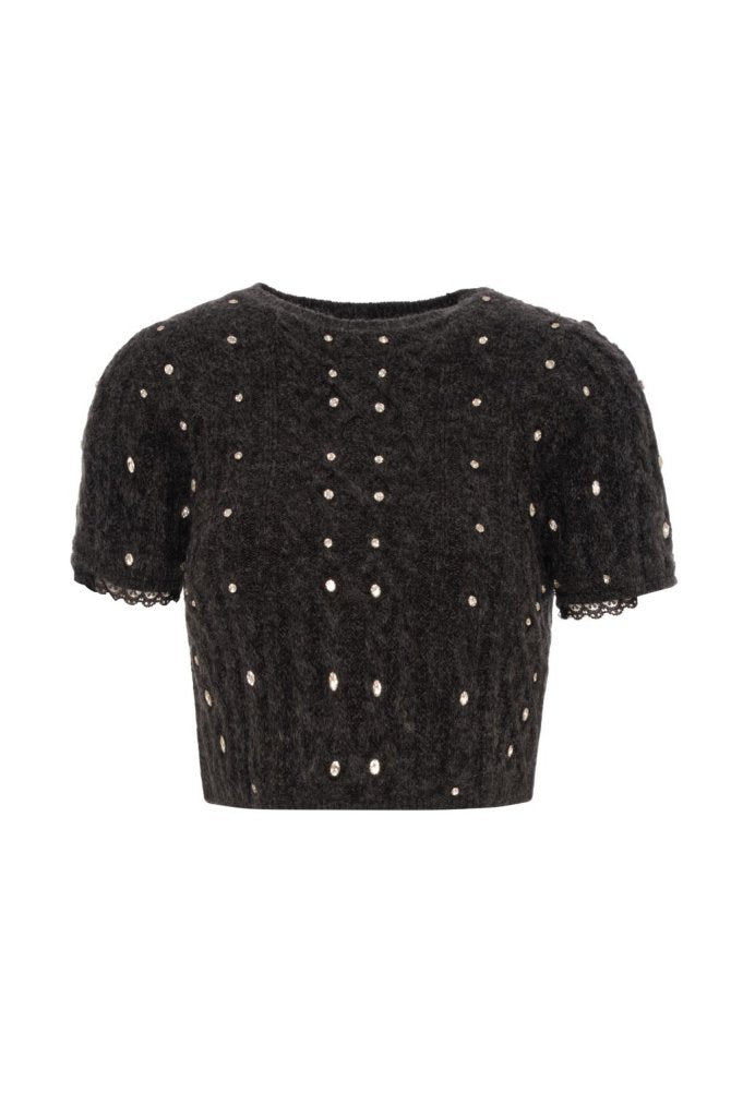 maglia donna mezza manica cropped con applicazioni grigio fracomina FR26WT7038K457R9 GRIGIO MELANGE FRACOMINA