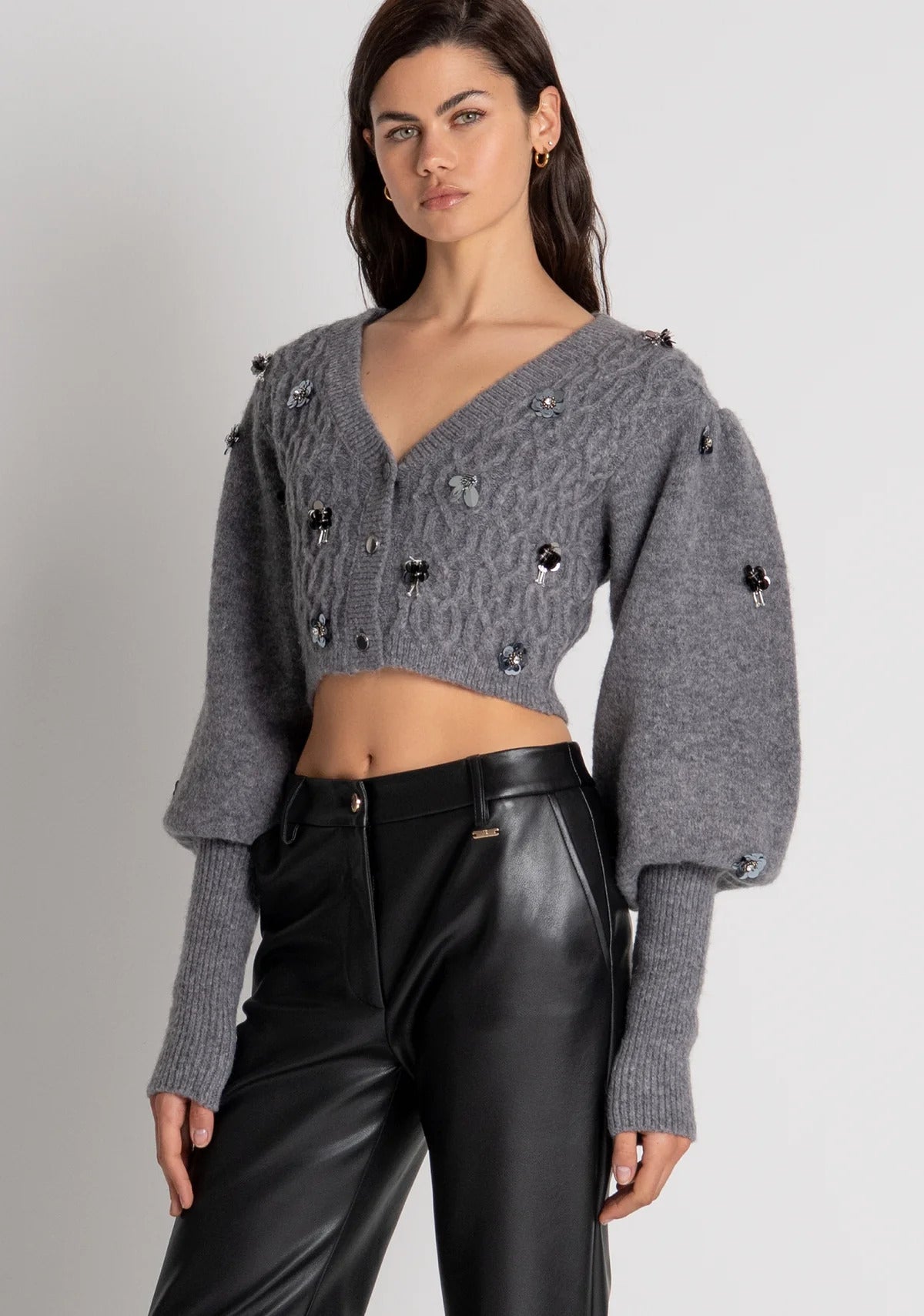 cardigan donna cropped con applicazioni grigio fracomina FR26WT8029K463R9 GRIGIO FRACOMINA