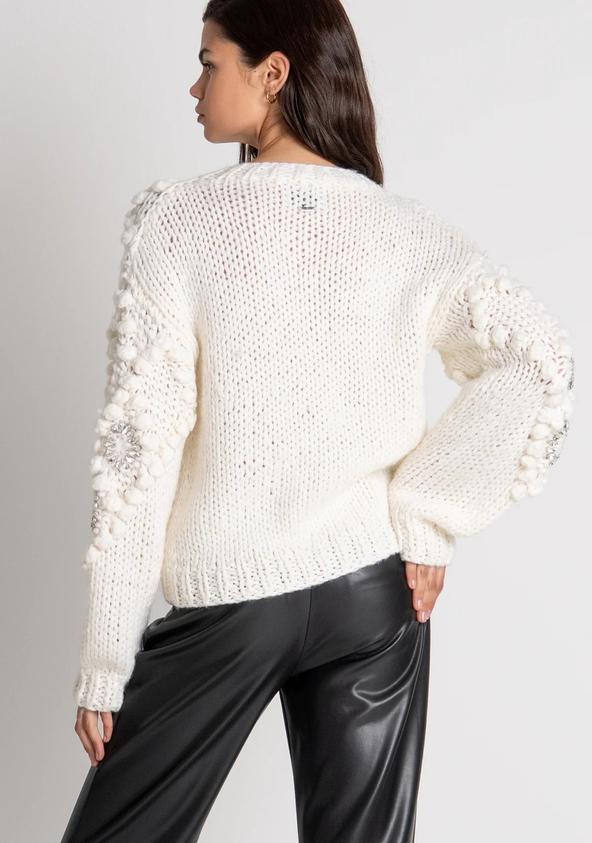 cardigan donna con lavorazione fatta a mano e applicazioni panna fracomina FR26WT8030K465R9 PANNA FRACOMINA