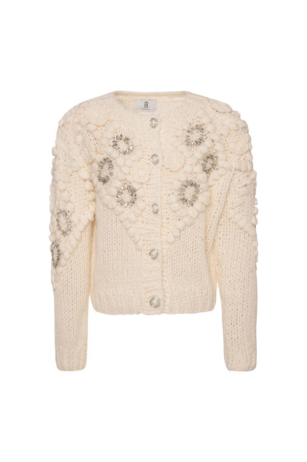 cardigan donna con lavorazione fatta a mano e applicazioni panna fracomina FR26WT8030K465R9 PANNA FRACOMINA