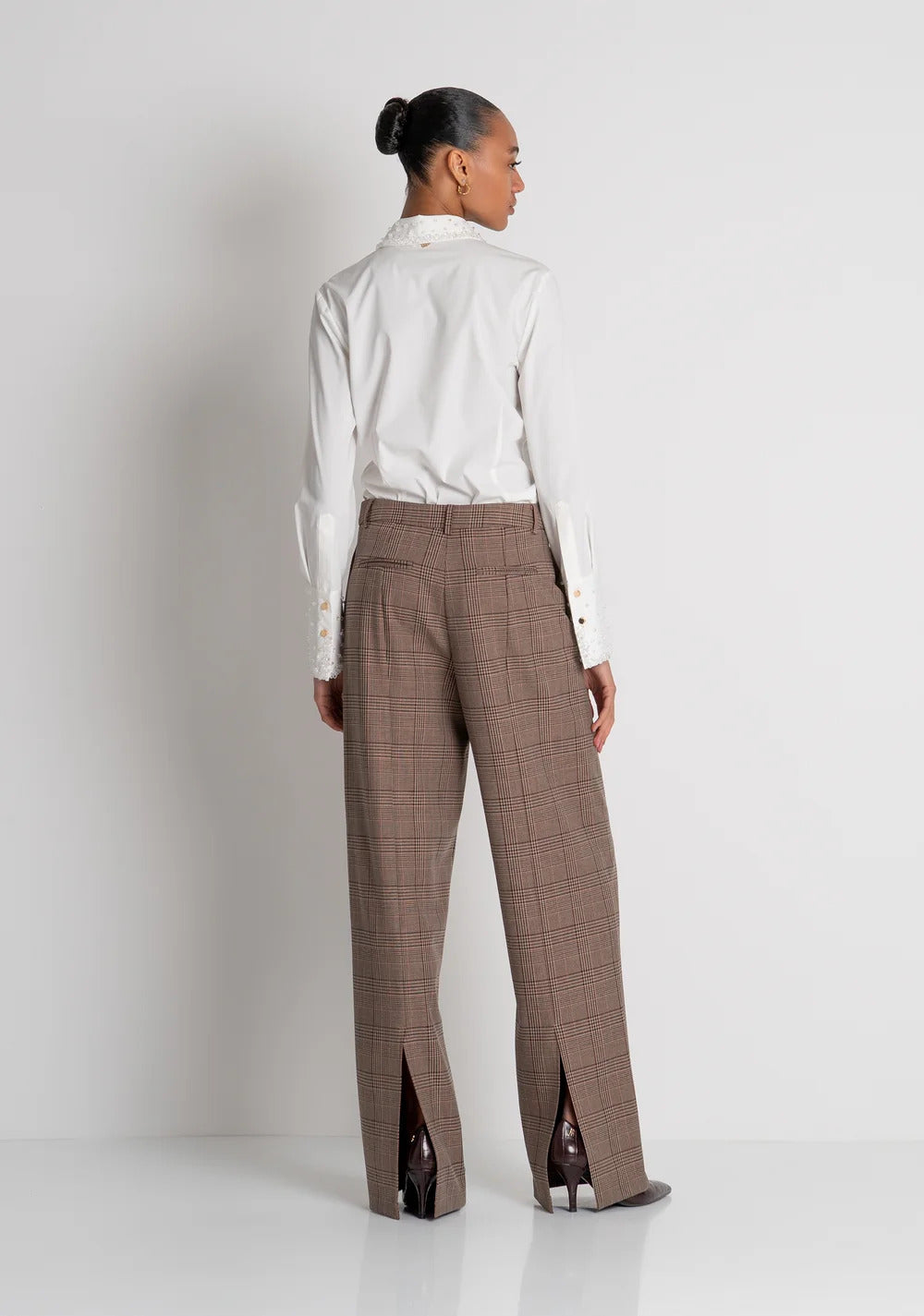 pantalone donna linea dritta con spacchi in principe di galles fracomina FR26WV2005W57595 MULTICOLORE FRACOMINA