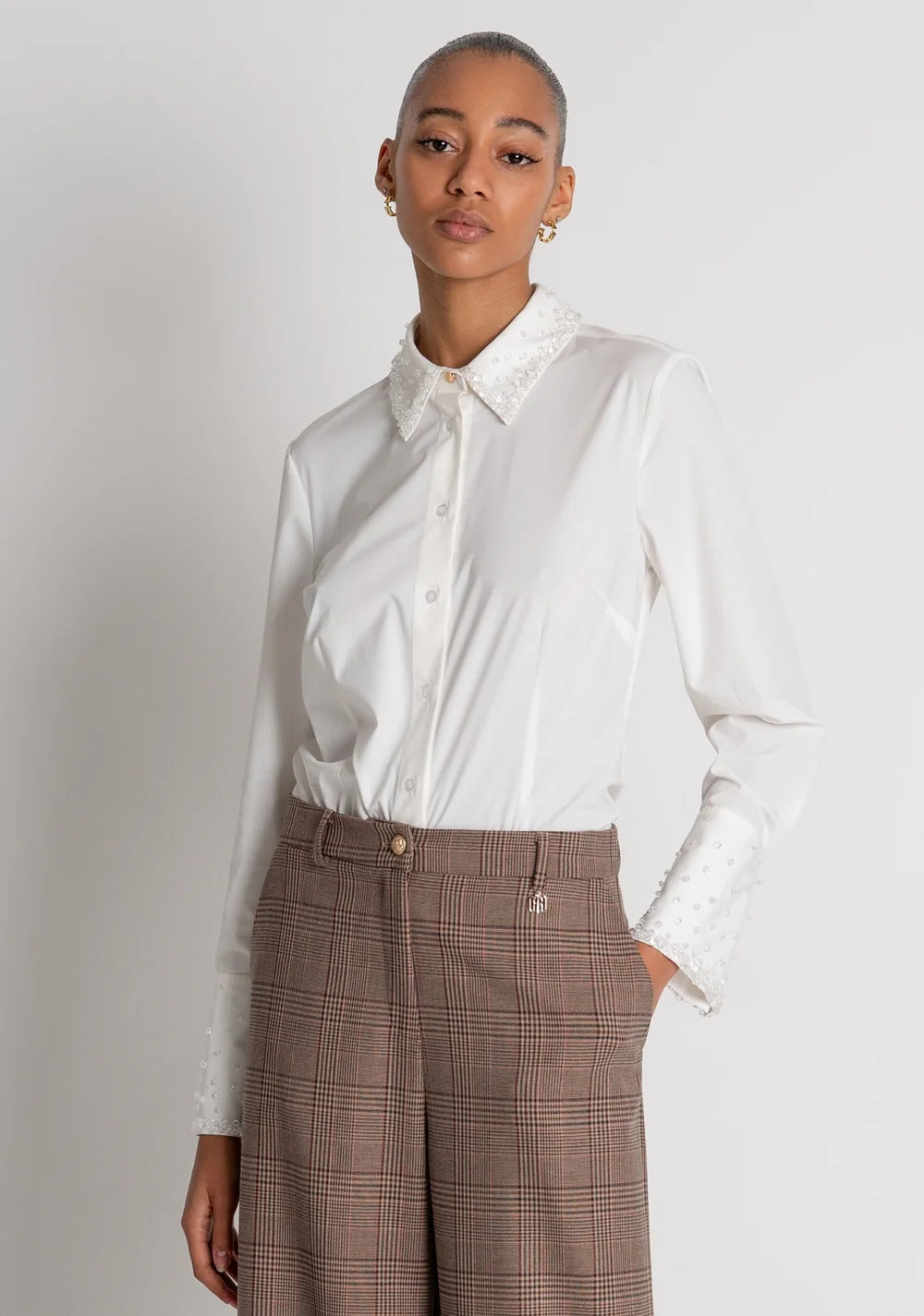 pantalone donna linea dritta con spacchi in principe di galles fracomina FR26WV2005W57595 MULTICOLORE FRACOMINA