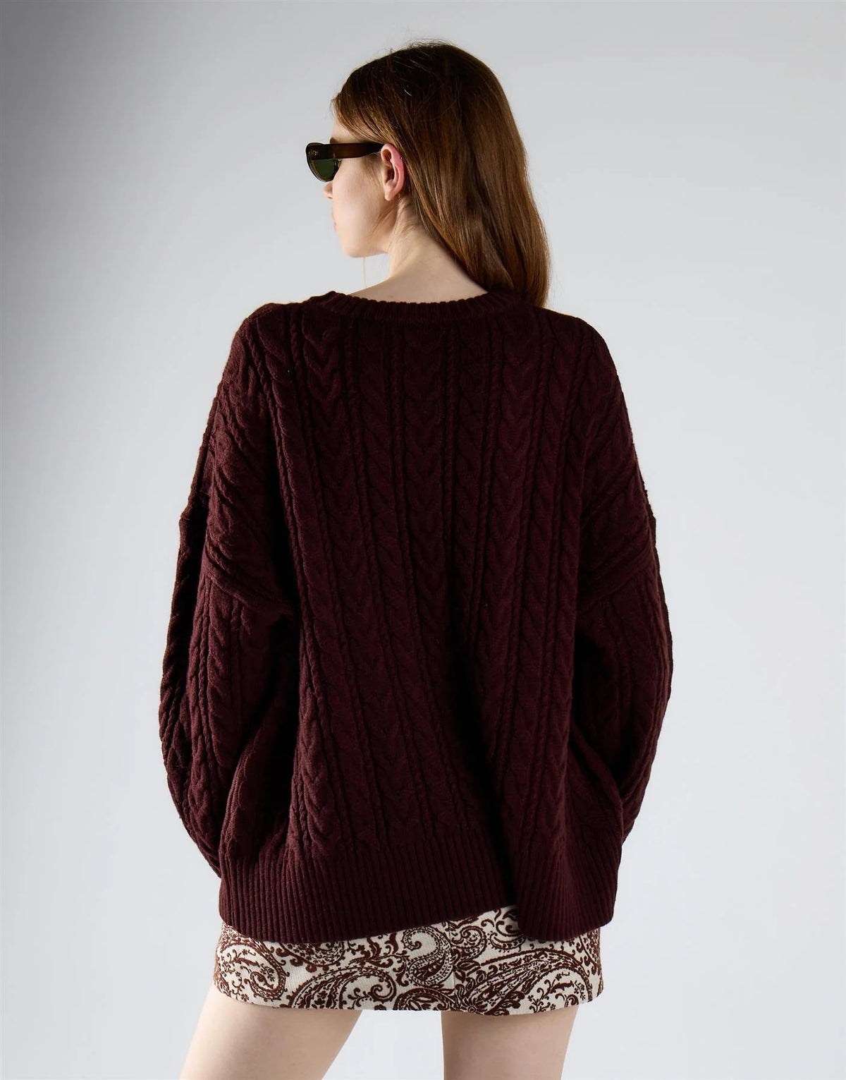 PULLOVER DONNA GIROCOLLO OVERSIZE A TRECCE BORDEAUX GLAMOROUS AN5955 OXBLOOD GLAMOROUS