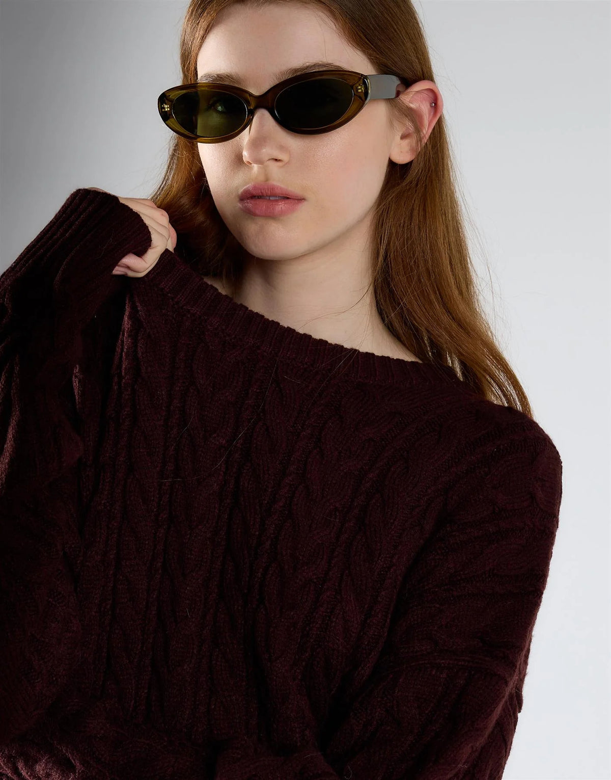 PULLOVER DONNA GIROCOLLO OVERSIZE A TRECCE BORDEAUX GLAMOROUS AN5955 OXBLOOD GLAMOROUS