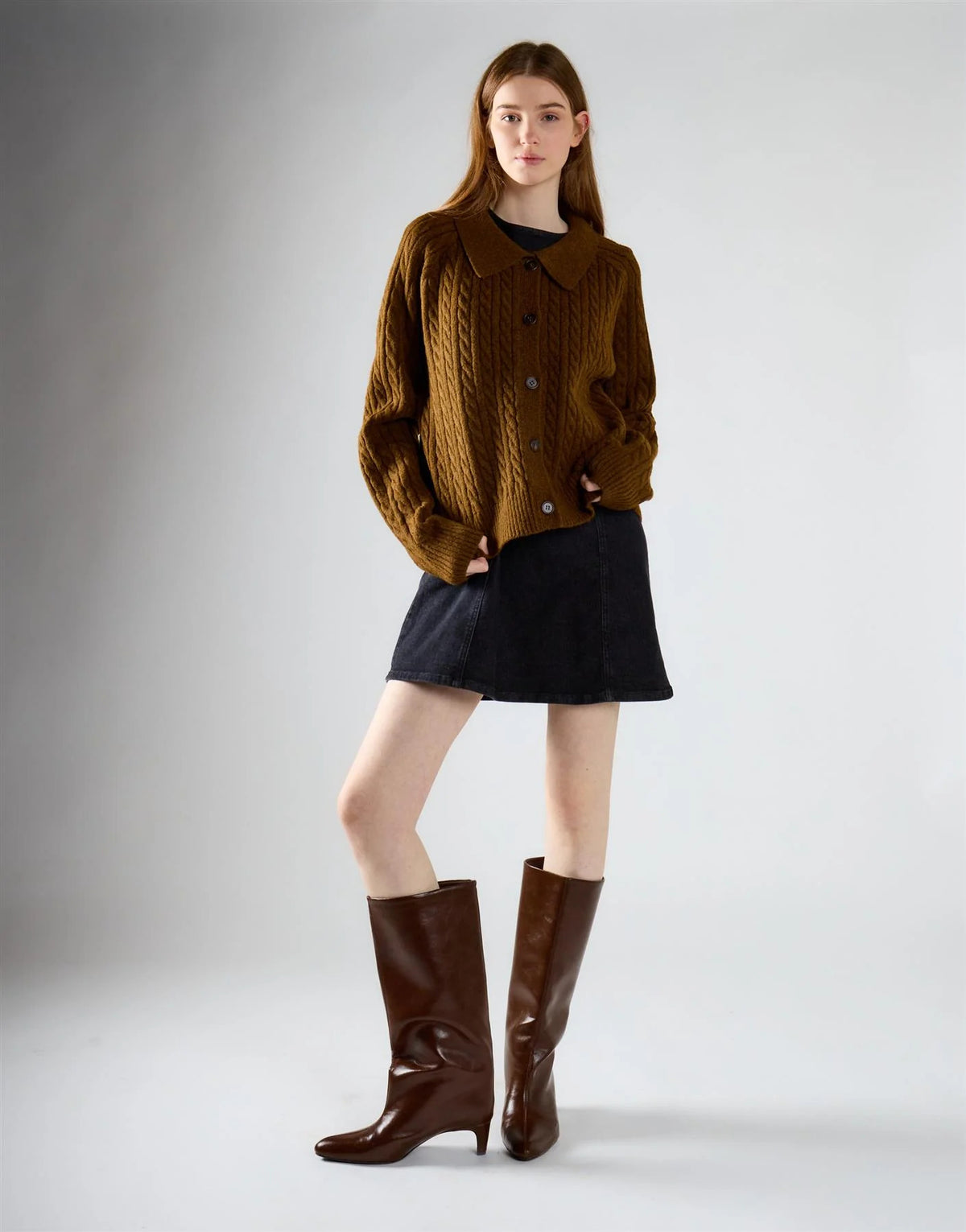 cardigan donna con colletto e bottoni a trecce bruciato glamorous AN5959 BURNT GLAMOROUS