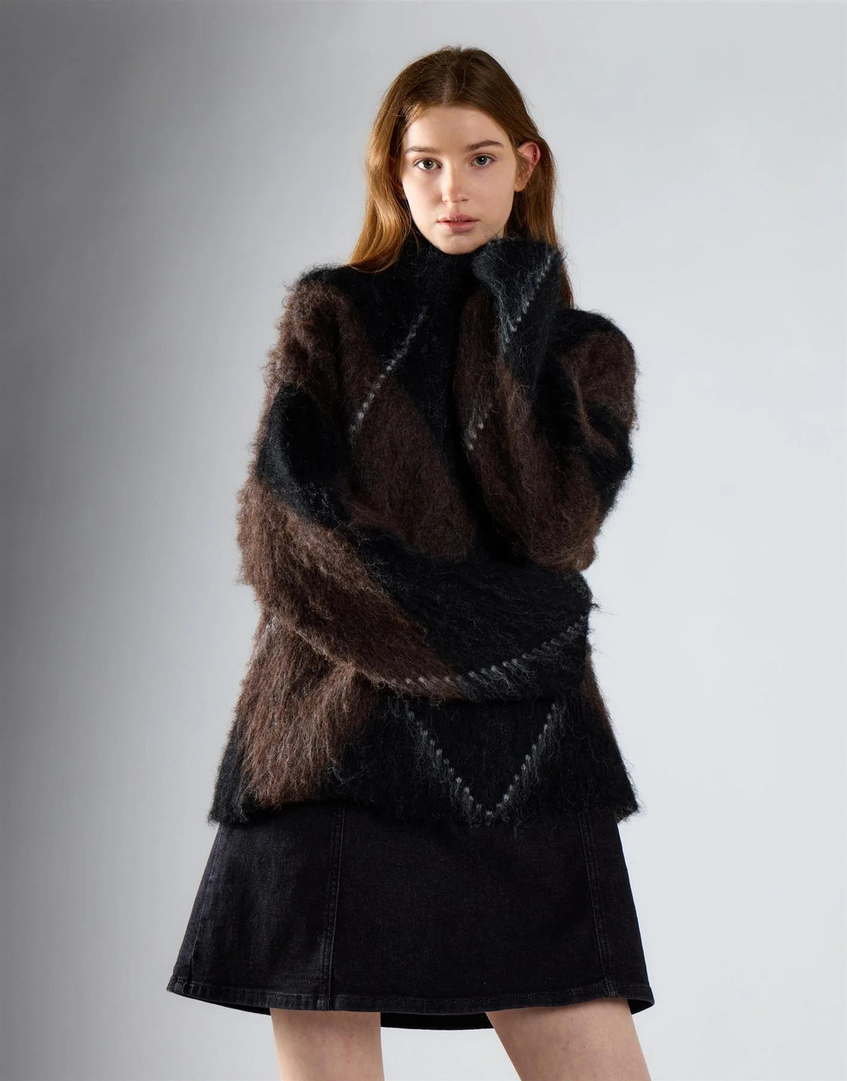pullover donna oversize mezzo collo a rombi marrone e nero glamorous AN5966 BLACK BROWN GLAMOROUS
