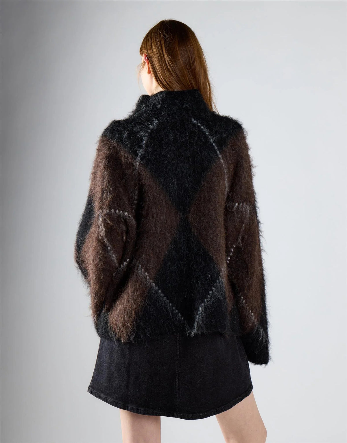 pullover donna oversize mezzo collo a rombi marrone e nero glamorous AN5966 BLACK BROWN GLAMOROUS