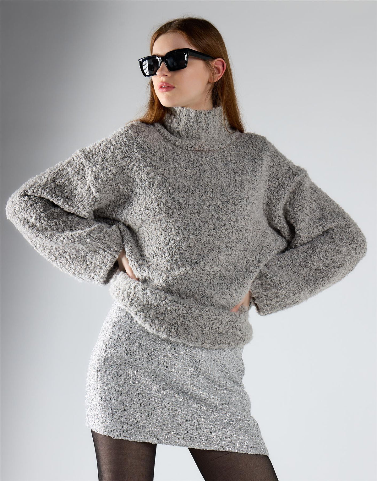 MINIGONNA donna IN TWEED con paillettes SILVER GLAMOROUS KA7487A SILVER GLAMOROUS