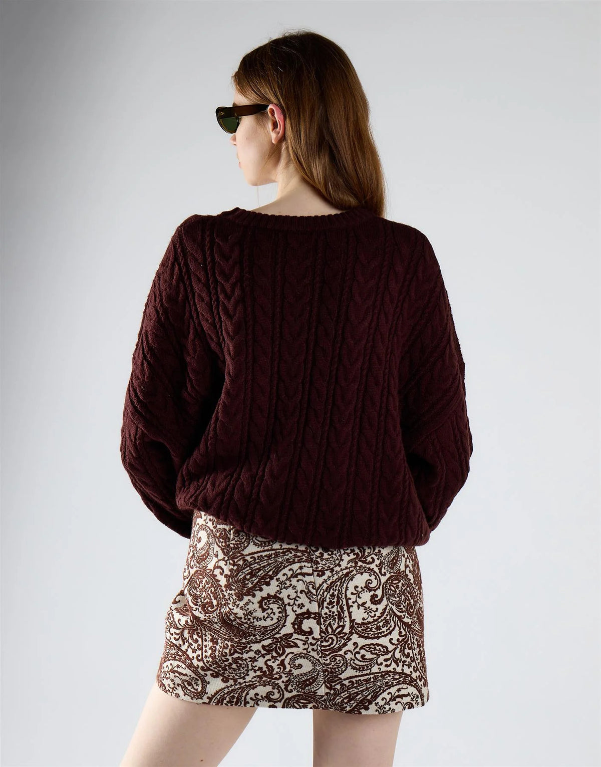 MIIGONNA DONNA A TRAPEZIO FANTASIA PAISLEY BIANCA E MARRONE GLAMOROUS KA7487B WHITE BROWN GLAMOROUS