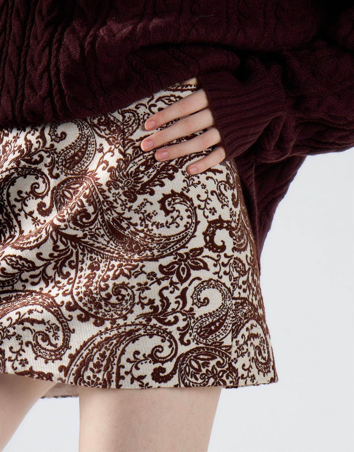 MIIGONNA DONNA A TRAPEZIO FANTASIA PAISLEY BIANCA E MARRONE GLAMOROUS KA7487B WHITE BROWN GLAMOROUS