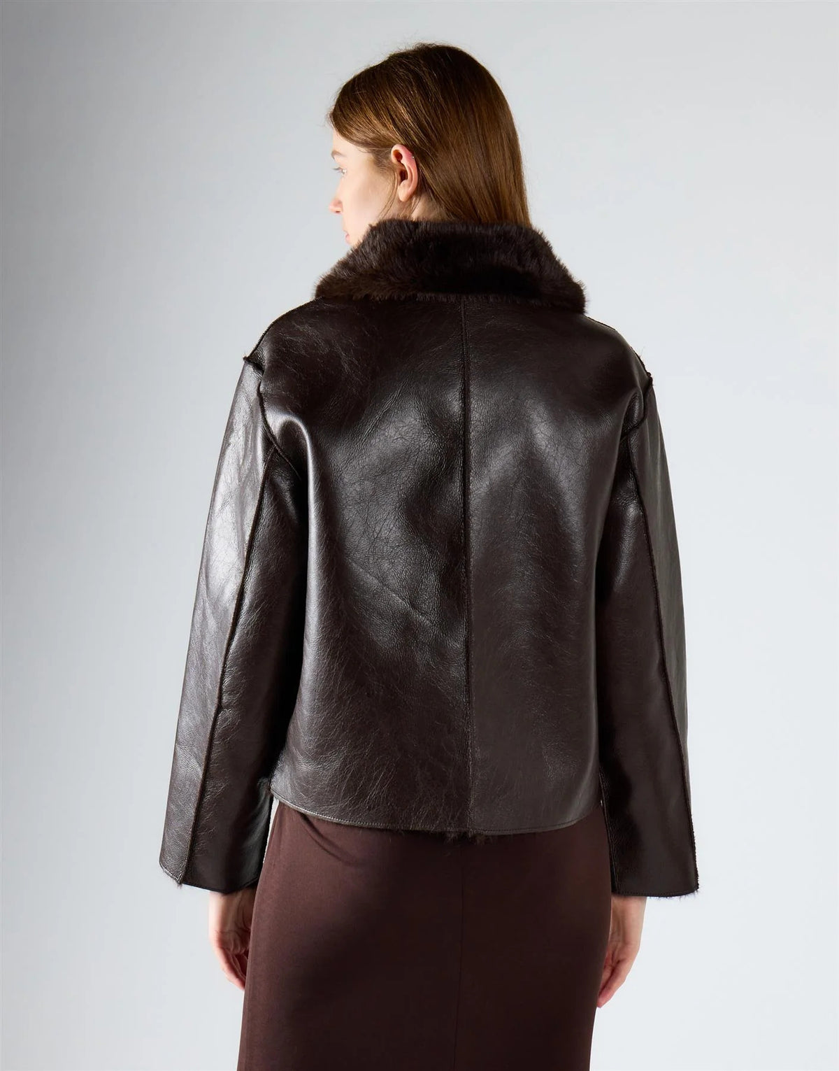 GIUBBINO DONNA IN ECOPELLE CON COLLO MARRONE SCURO GLAMOROUS KA7737 DEEP BROWN GLAMOROUS
