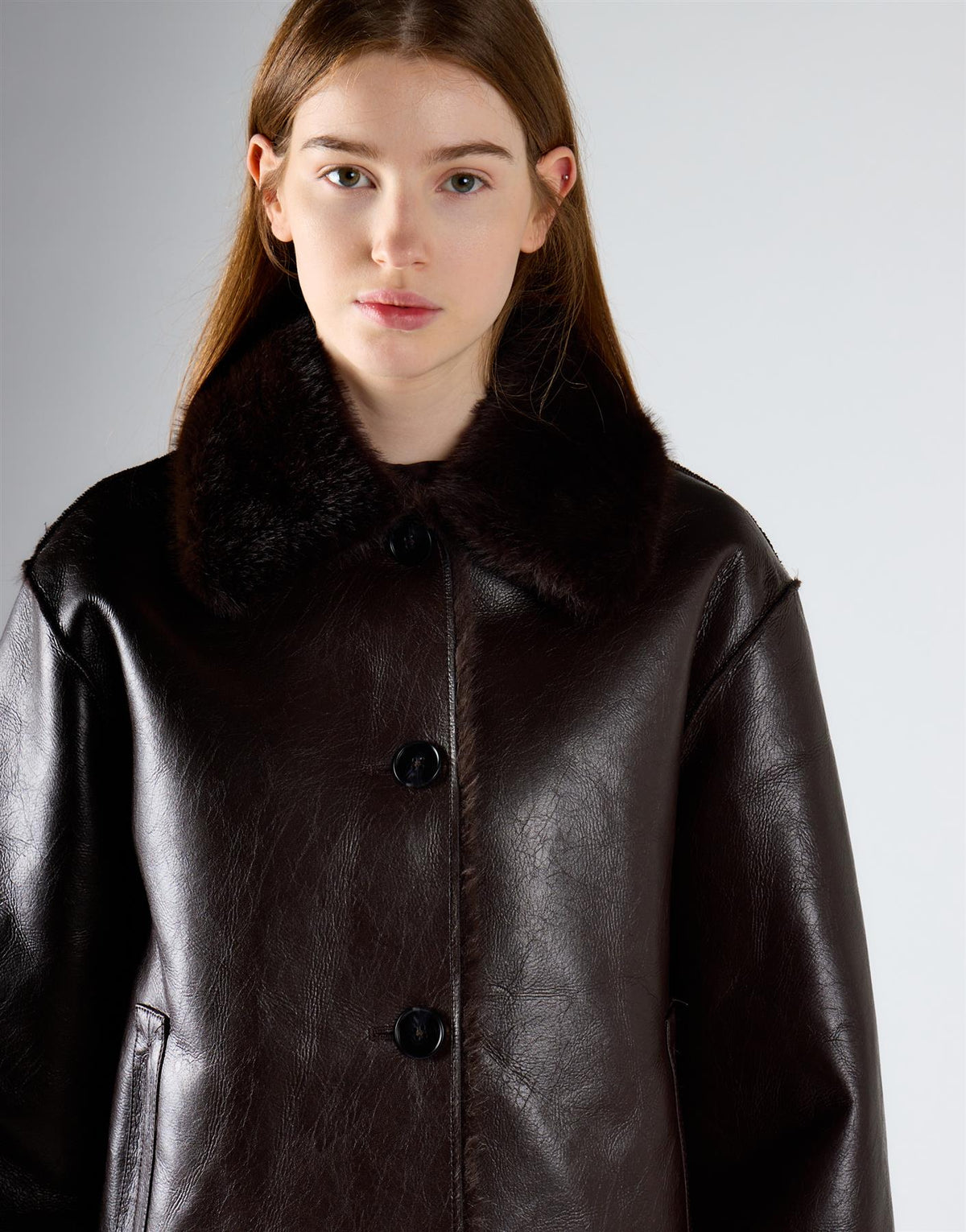GIUBBINO DONNA IN ECOPELLE CON COLLO MARRONE SCURO GLAMOROUS KA7737 DEEP BROWN GLAMOROUS