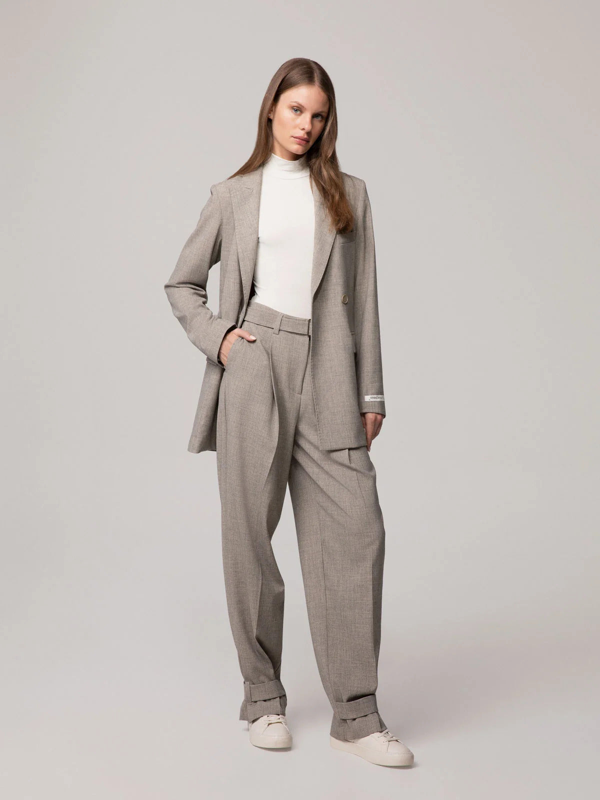 PANTALONE DONNA IN POLIVISCOSA CON CINTURINO BEIGE HINNOMINATE HMABW03213 BEIGE HINNOMINATE
