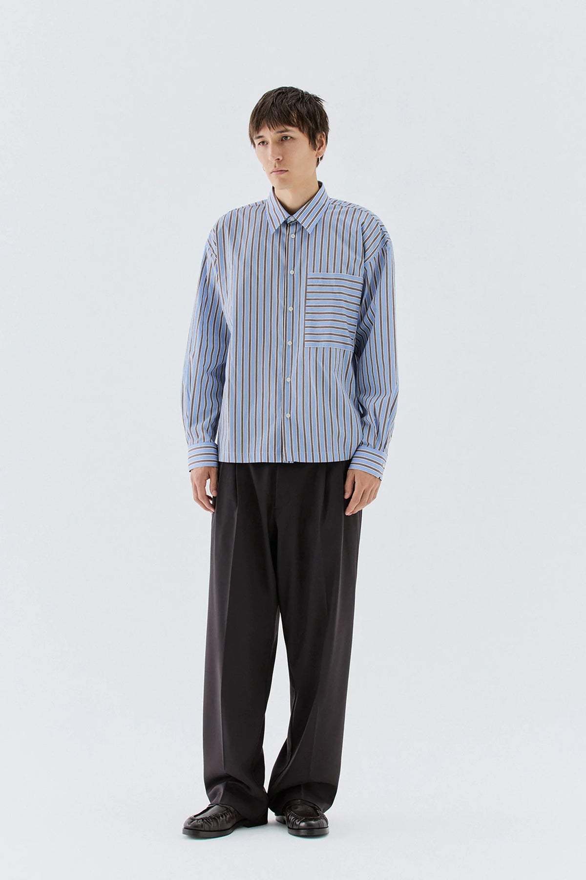 CAMICIA UOMO OVERSIZE IN COTONE A RIGHE I'M BRIAN CA3841 CELESTE I'M BRIAN