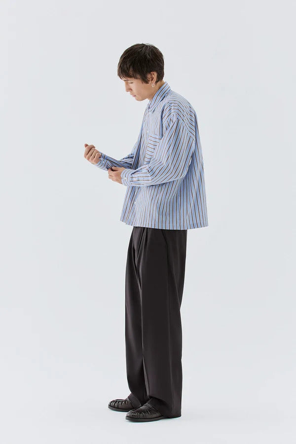 CAMICIA UOMO OVERSIZE IN COTONE A RIGHE I'M BRIAN CA3841 CELESTE I'M BRIAN