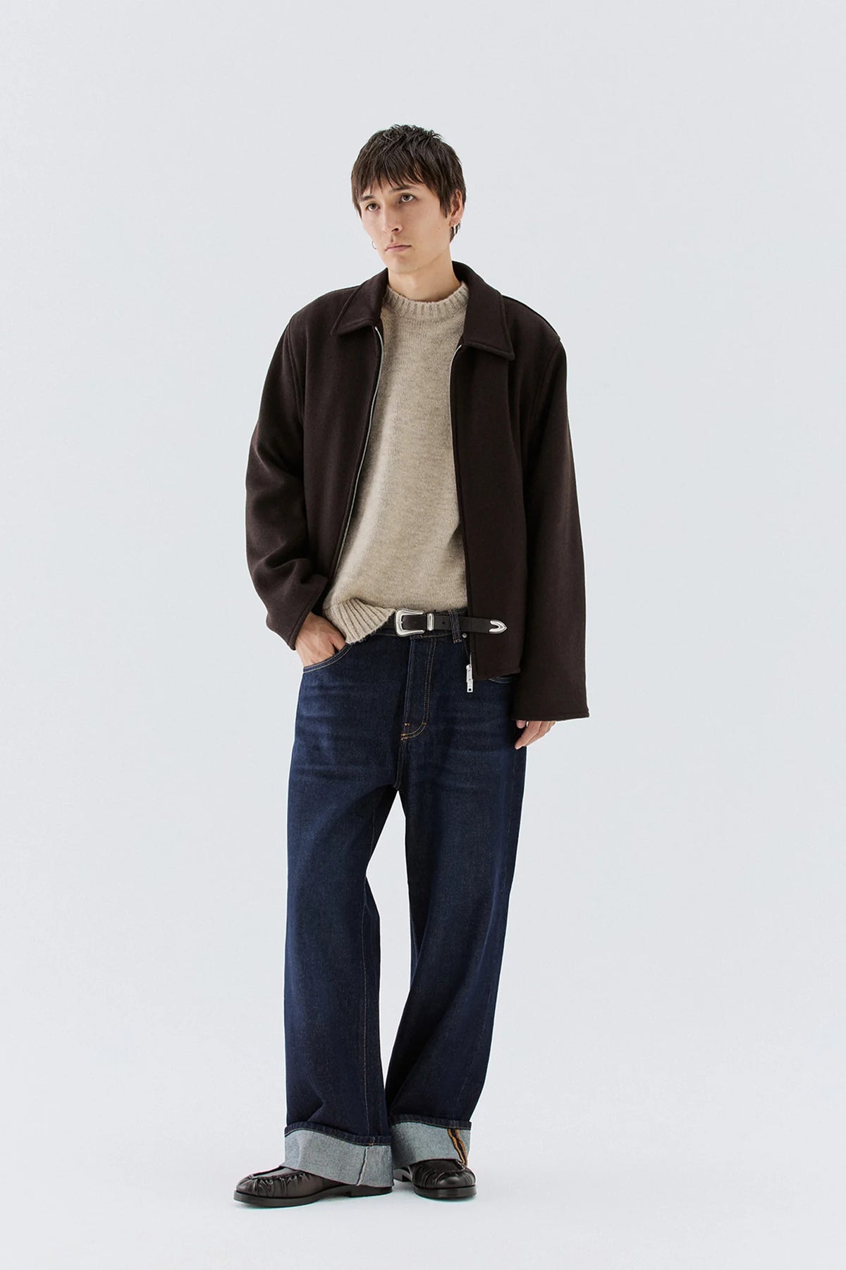 JEANS UOMO BAGGY FONDO AMPIO CON RISVOLTO LAVAGGIO RAW I'M BRIAN JASON R L24/26 DENIM I'M BRIAN