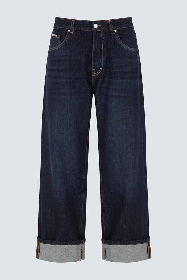 JEANS UOMO BAGGY FONDO AMPIO CON RISVOLTO LAVAGGIO RAW I'M BRIAN JASON R L24/26 DENIM I'M BRIAN
