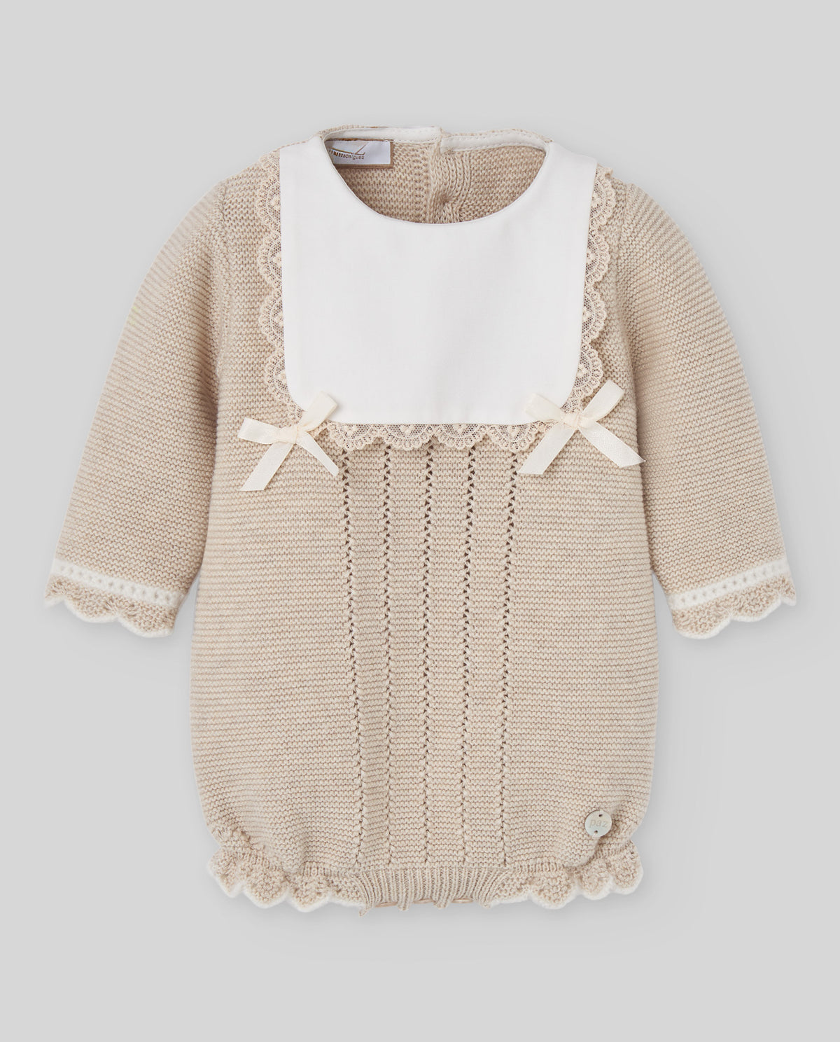 pagliaccetto neonata in maglia manica lunga "lua" light brwon and cream paz rodriguez 005-124037 LIGHT BROWN/CREAM PAZ RODRIGUEZ