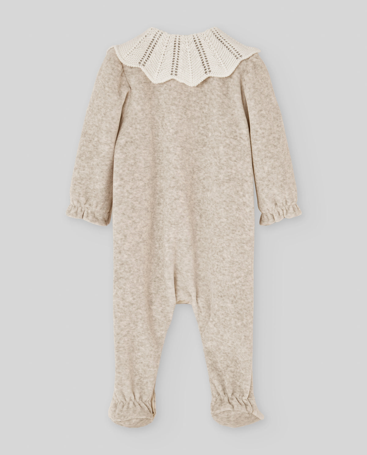 tutina neonata in ciniglia con colletto ricamato "ternura" light brown paz rodriguez 005-193768 LIGHT BROWN PAZ RODRIGUEZ