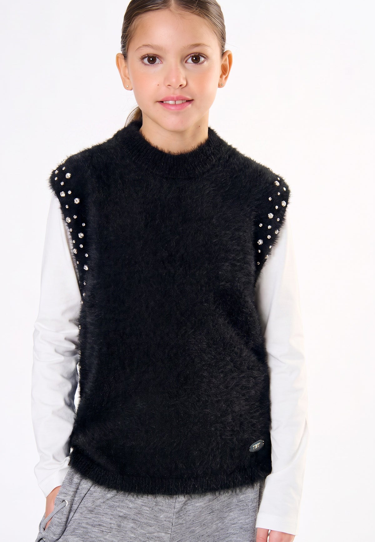smanicatO RAGAZZA IN MAGLIA CON STRASS NERO TO BE TOO T2006M NERO TO BE TOO
