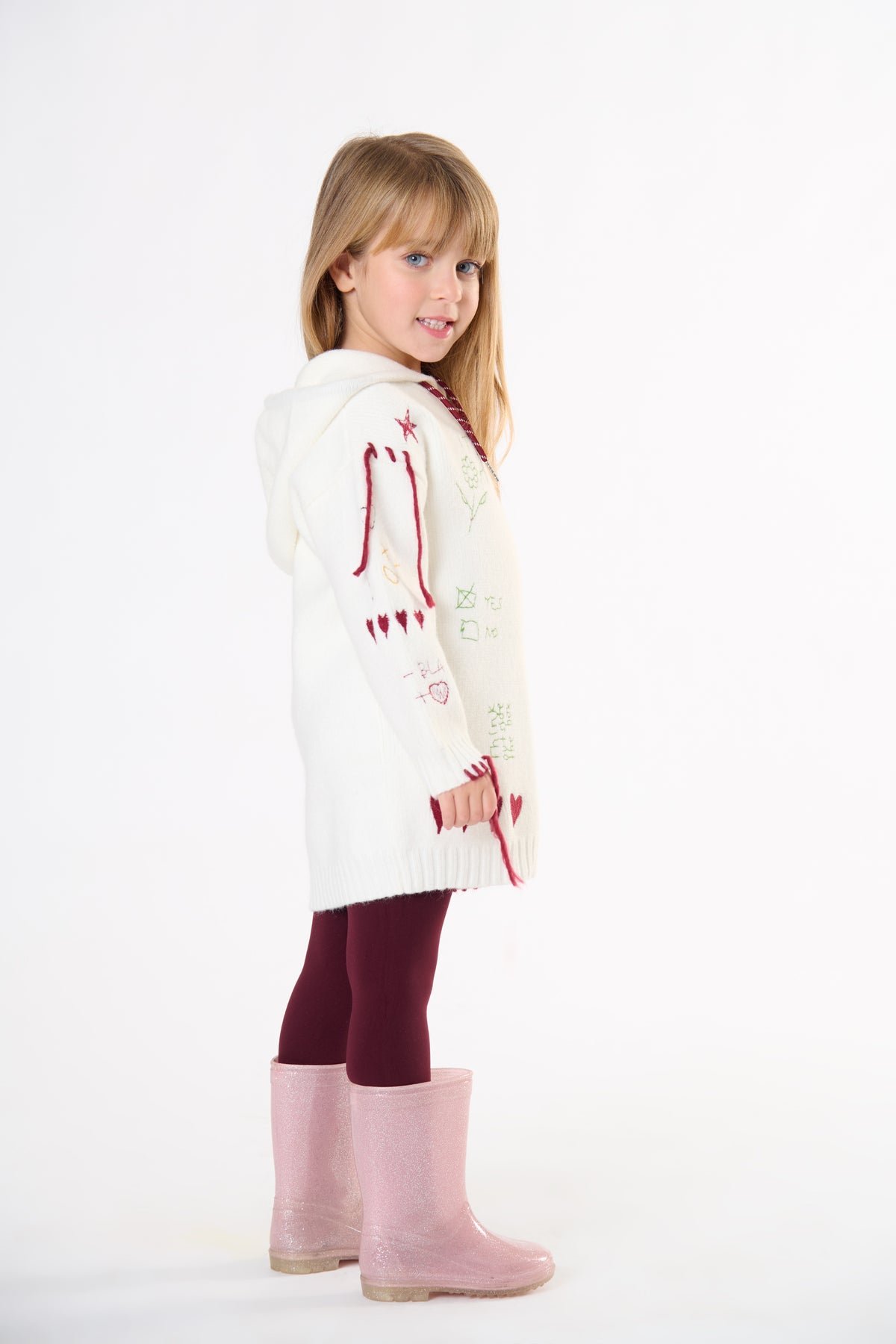 ABITO BAMBINA IN MAGLIA CON CAPPUCCIO E RICAMI LATTE TO BE TOO TB2135A LATTE TO BE TOO