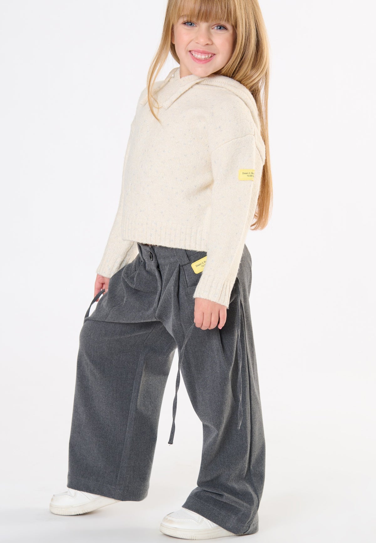 PANTALONE BAMBINA PALAZZO CON LACCETTI GRIGIO TO BE TOO TB2181P GRIGIO TO BE TOO