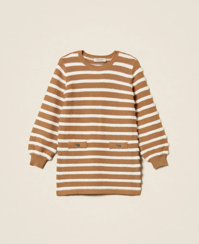 abito bambina corto in maglia a righe iced coffe- neve twinset 262GB3071 ICED COFFE TWINSET KIDS