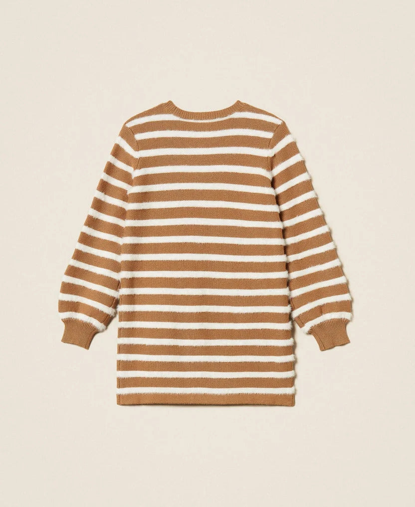 abito bambina corto in maglia a righe iced coffe- neve twinset 262GB3071 ICED COFFE TWINSET KIDS