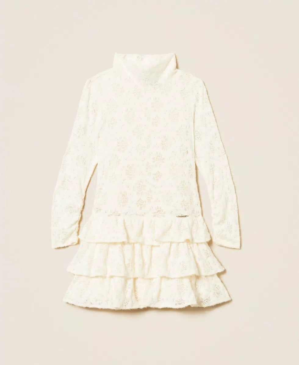 abito BAMBINA CORTO IN PIZZO CON BALZE NEVE TWINSET 262GJ2190 NEVE TWINSET KIDS