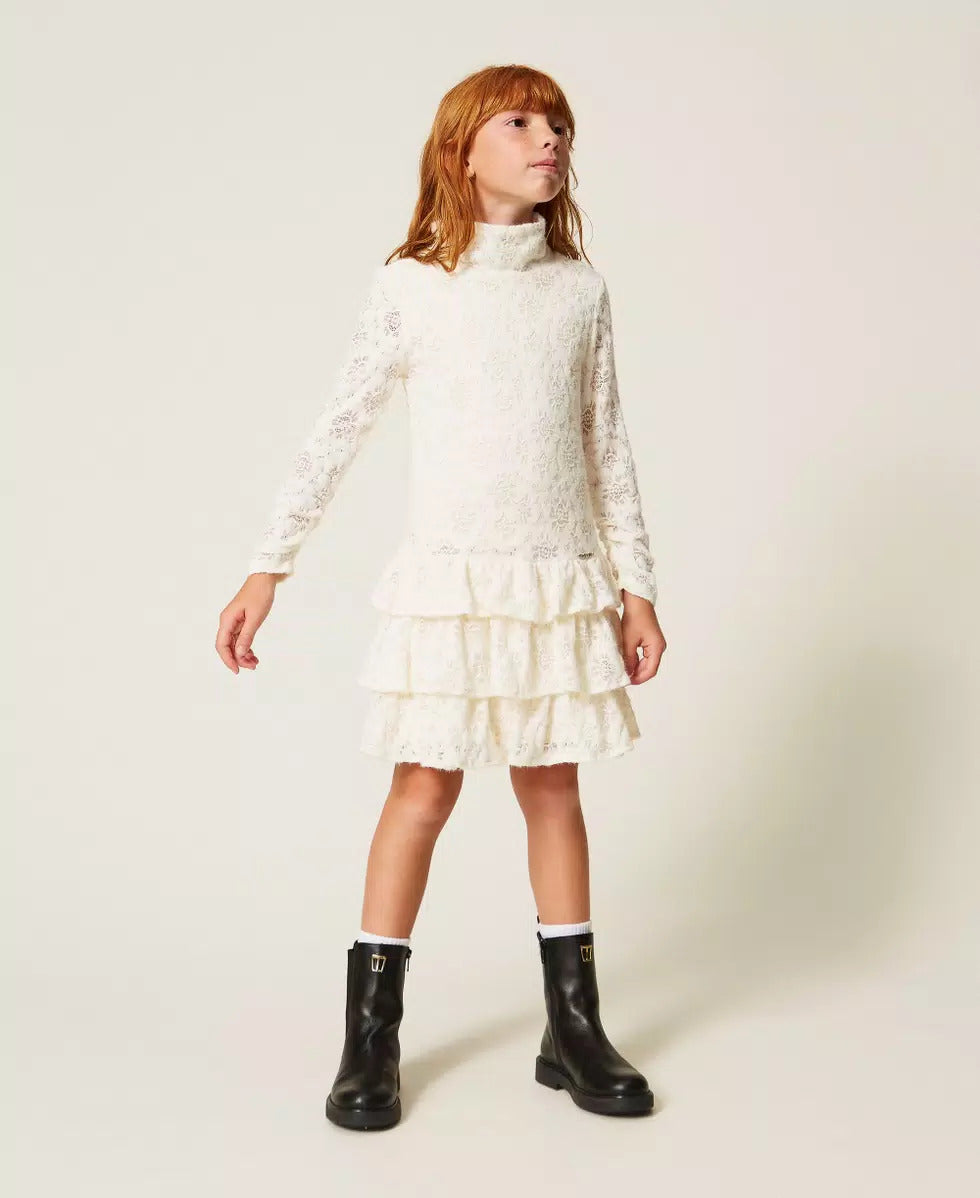 abito BAMBINA CORTO IN PIZZO CON BALZE NEVE TWINSET 262GJ2190 NEVE TWINSET KIDS