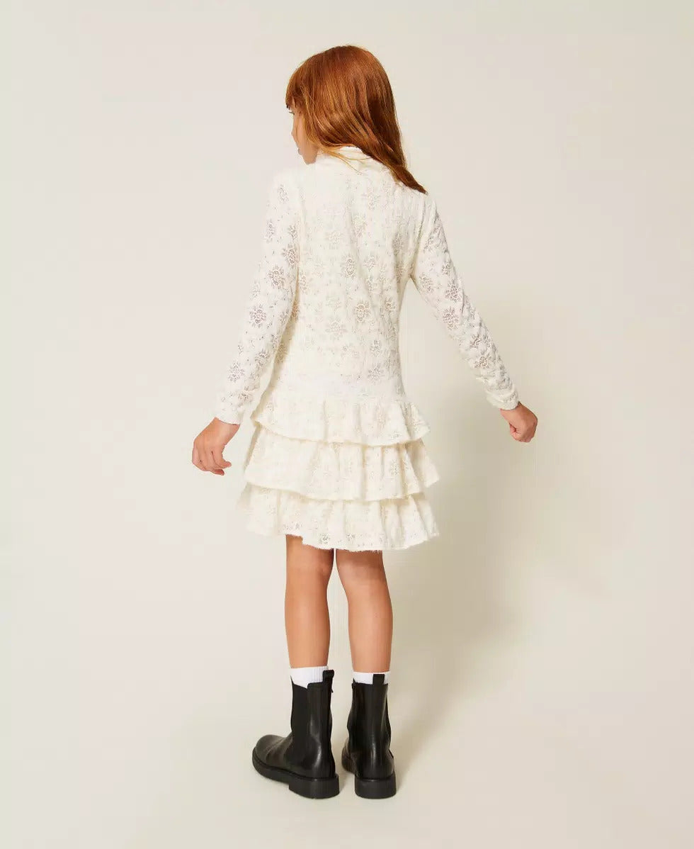 abito BAMBINA CORTO IN PIZZO CON BALZE NEVE TWINSET 262GJ2190 NEVE TWINSET KIDS
