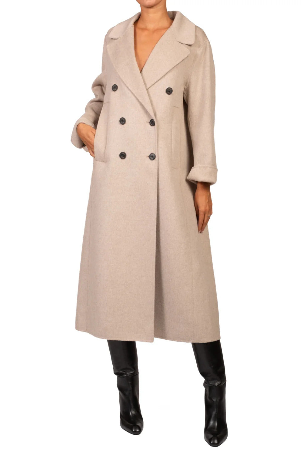 CAPPOTTO DONNA LUNGO DOPPIOPETTO IN MISTO LANA TORTORA VICOLO TAC0011 TORTORA MELANGE VICOLO