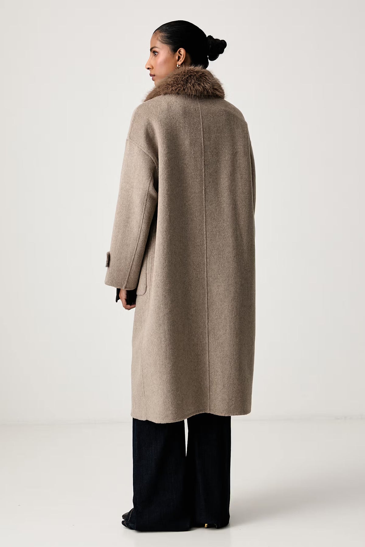 CAPPOTTO DONNA DOPPIOPETTO IN LANA CON COLLO IN ECOPELLICCIA FANGO VICOLO TAC0025 FANGO VICOLO