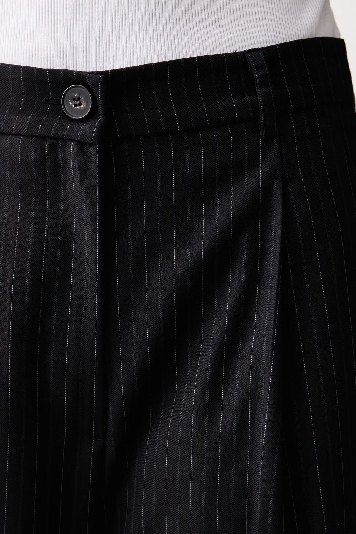 pantalone donna modello palazzo con piegone sul fondo gessato blu vicolo TAC0218 BLU VICOLO