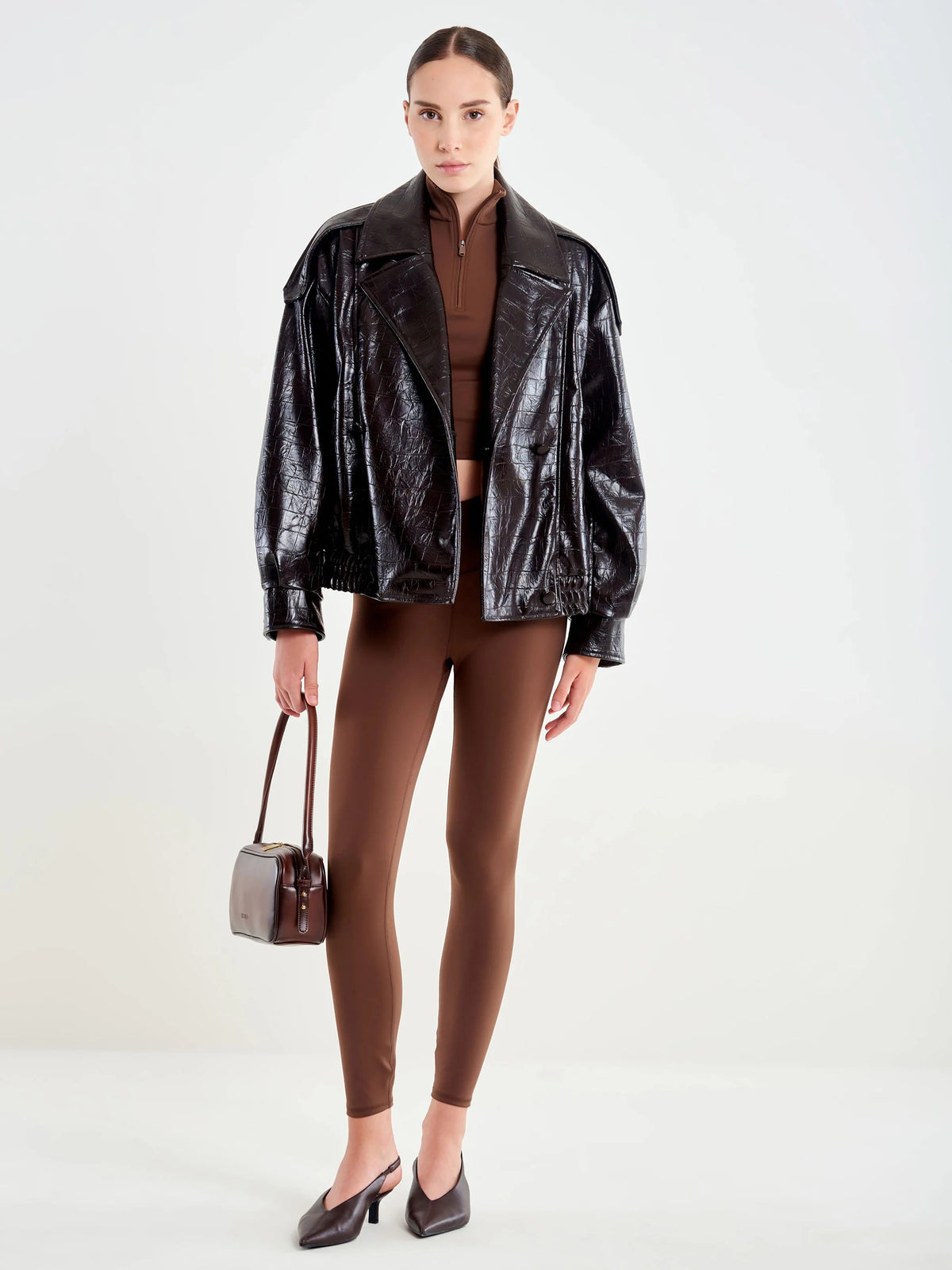 LEGGINGS DONNA VITA ALTA IN TESSUTO TECNICO TABACCO VICOLO UAC0012 TABACCO VICOLO