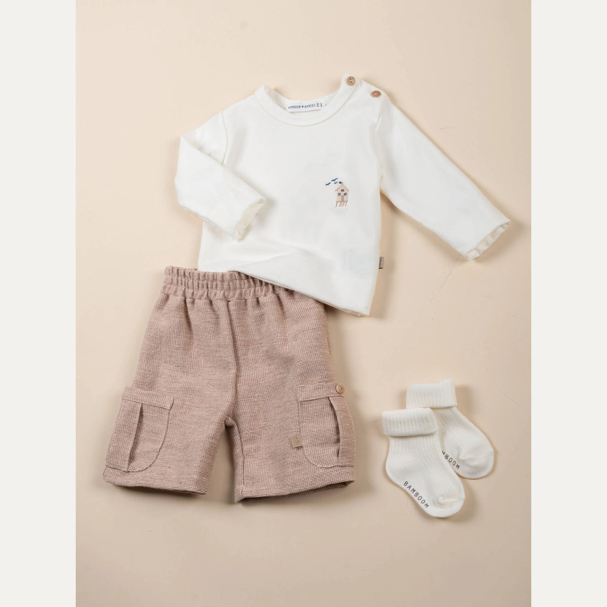 MAGLIA NEONATO CON RICAMO SURF HOUSE OFF-WHITE BAMBOOM 1164TE OFF-WHITE BAMBOOM