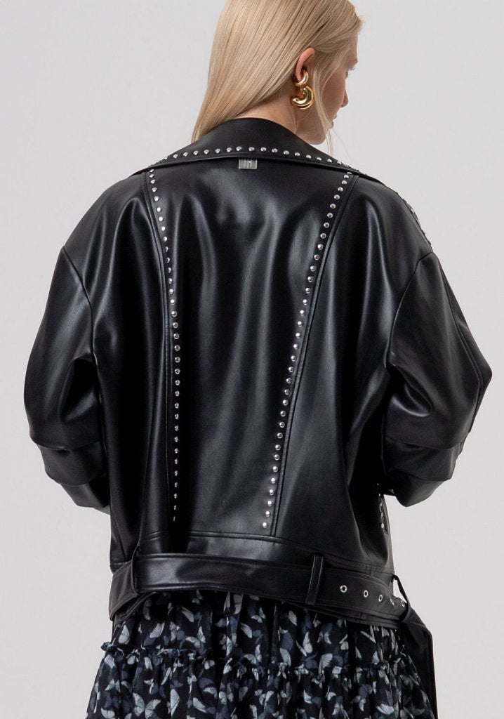 GIUBBINO DONNA over modello biker con borchie NERO FRACOMINA <BR/> FR26SC1001P411D9 NERO FRACOMINA