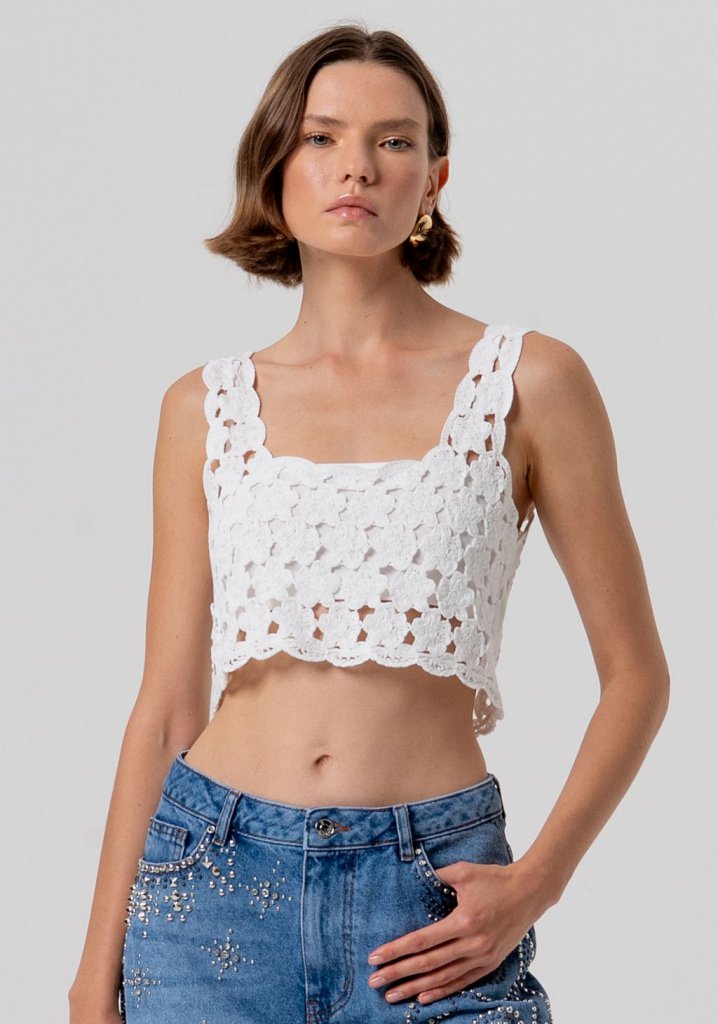 top donna corto in macramè CREMA FRACOMINA FR26ST4017K488R6 CREAM FRACOMINA