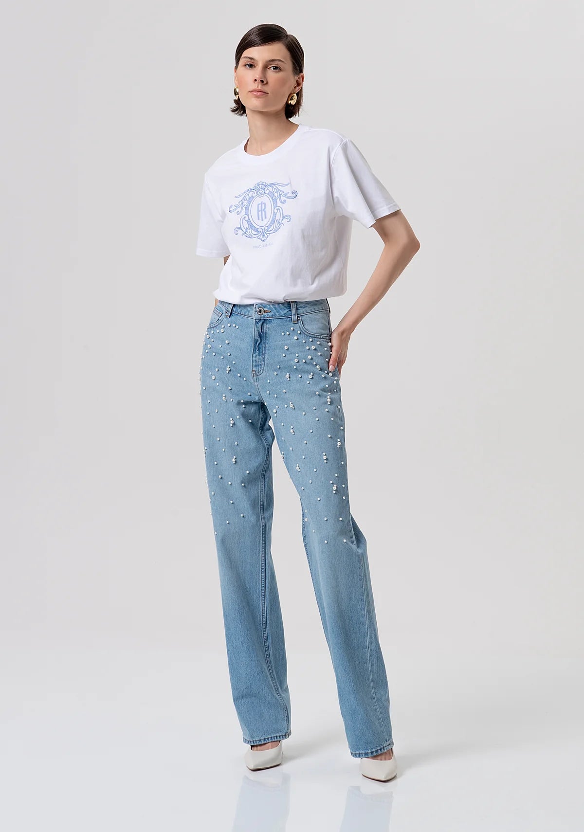 jeans donna con perle applicate denim fracomina FR26SV8050D47103 DENIM FRACOMINA