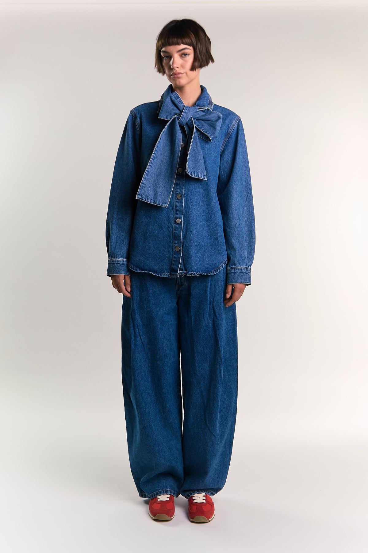 CAMICIA DONNA CON FIOCCO IN DENIM GLAMOROUS AN5538 BLU DENIM GLAMOROUS