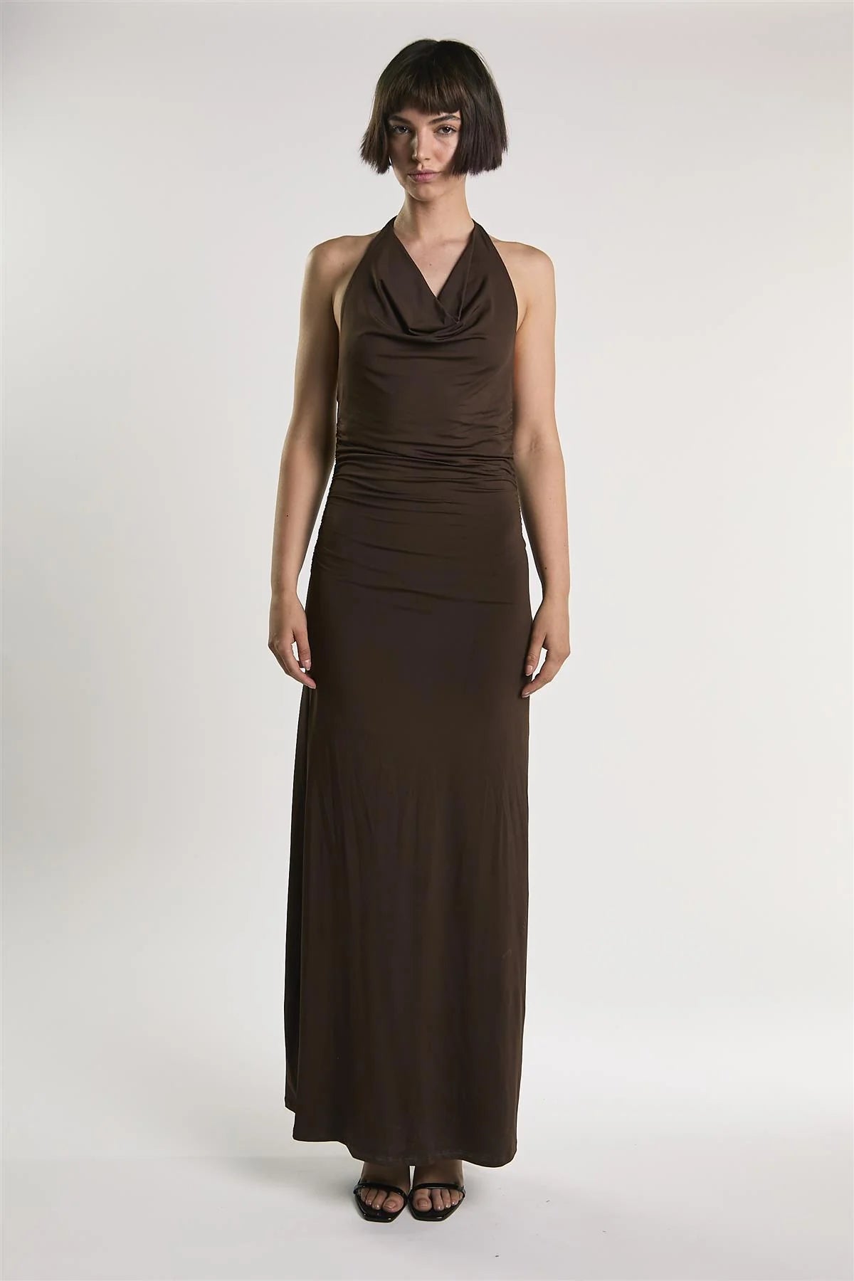 ABITO LUNGO SCOLLO AMERICAMO AN5601 CIOCCOLATO GLAMOROUS