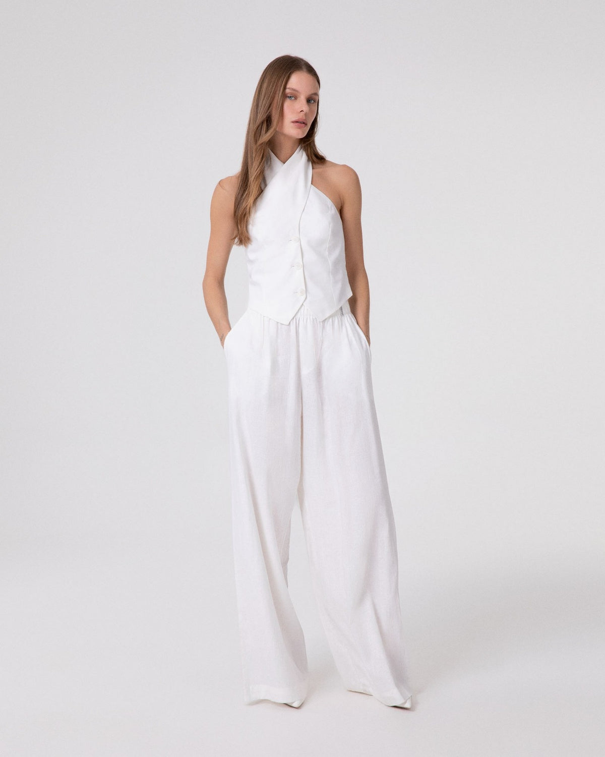 PANTALONE DONNA LARGO DRITTO IN LINO bianco HINNOMINATE HMABW02641 BIANCO HINNOMINATE