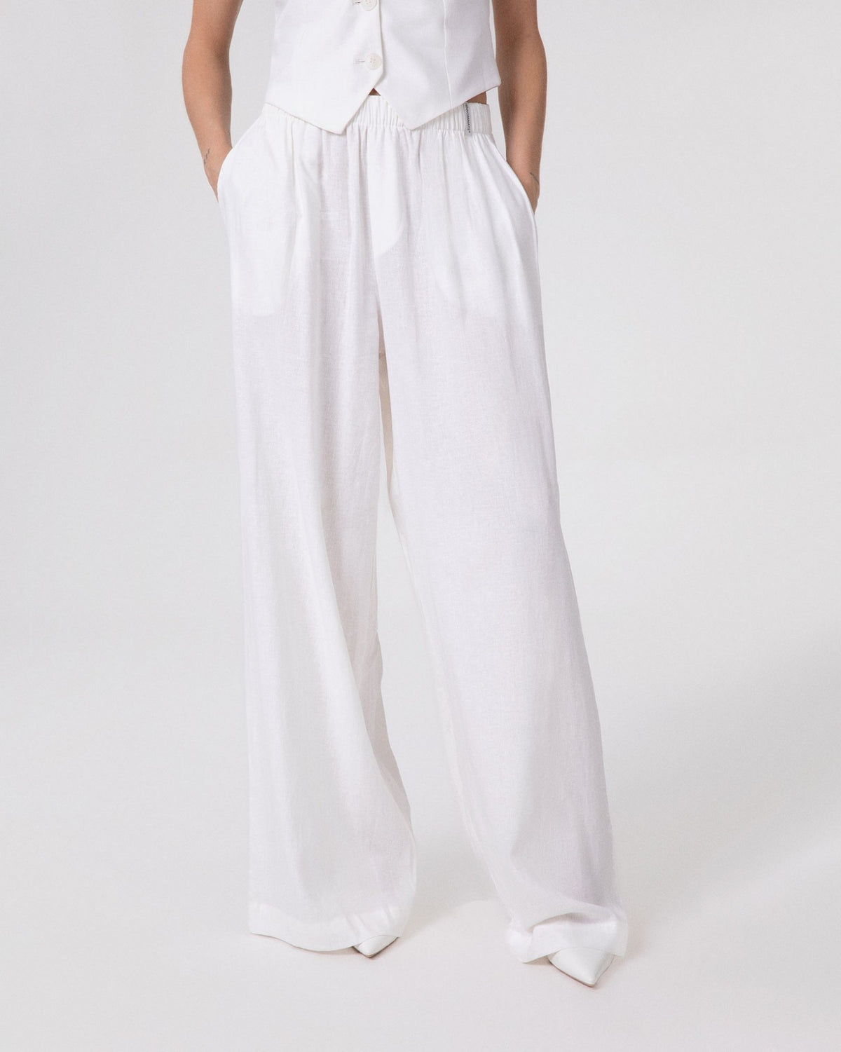 PANTALONE DONNA LARGO DRITTO IN LINO bianco HINNOMINATE HMABW02641 BIANCO HINNOMINATE