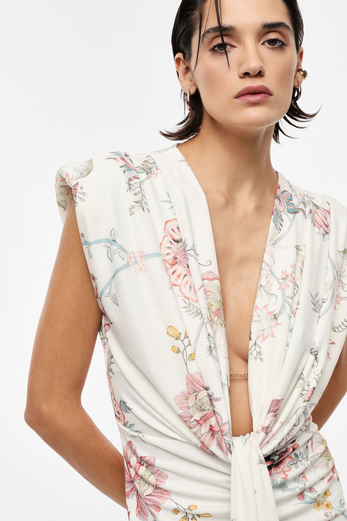 abito donna lungo fantsia floreale con scollo a v imperial AFYOLIP PANNA IMPERIAL