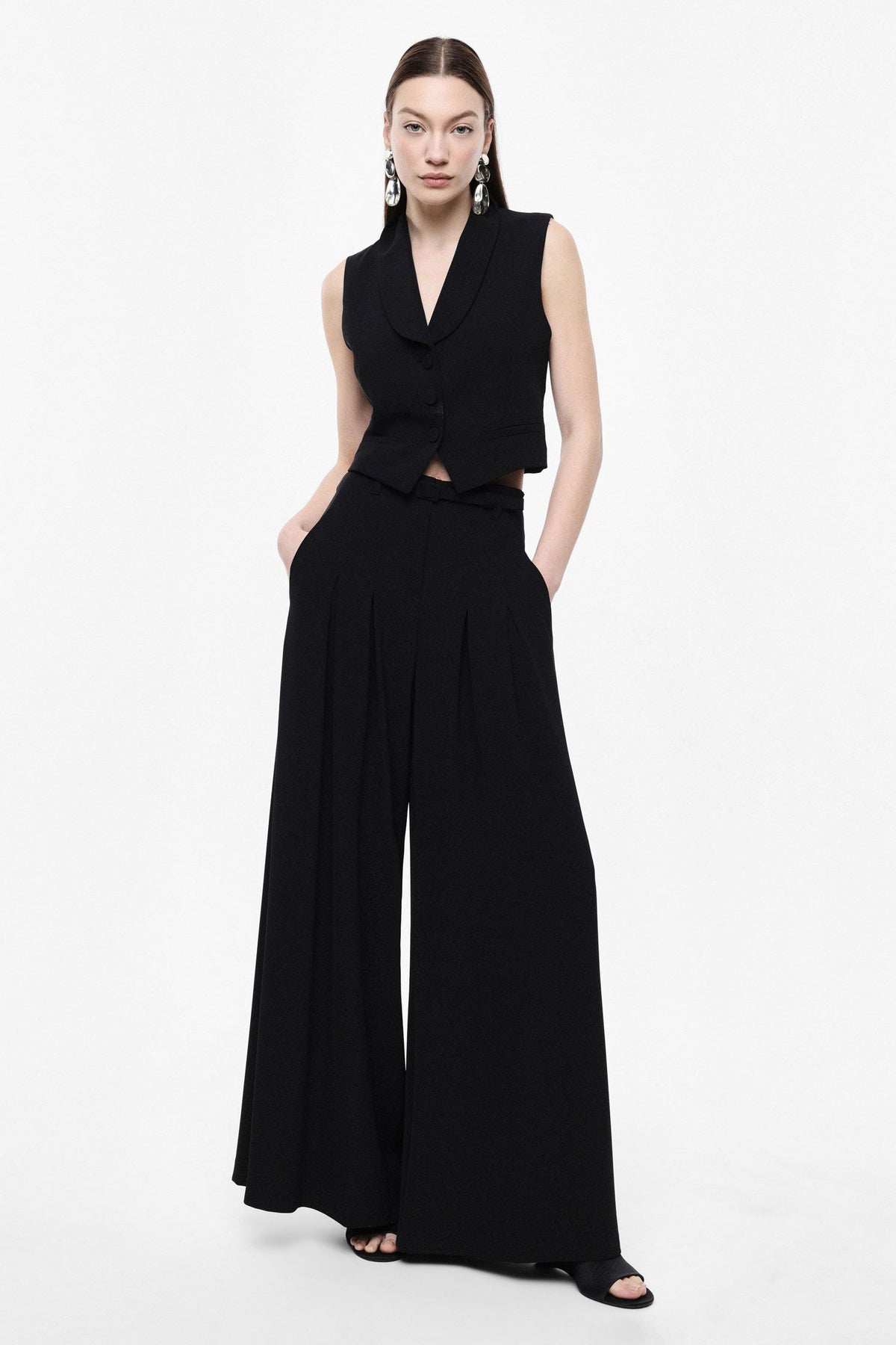 PANTALONE DONNA VITA ALTA AMPIO CON DOPPIA PENCE NERO IMPERIAL P3ZQLHX NERO IMPERIAL