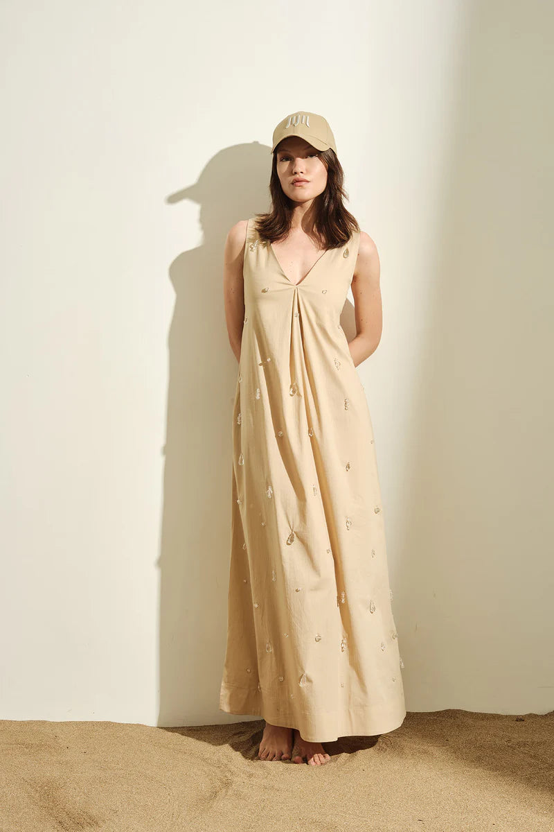 ABITO DONNA LUNGO CON APPLICAZONI IN COTONE CAMMELLO JIJIL AB071 CAMMELLO JIJIL