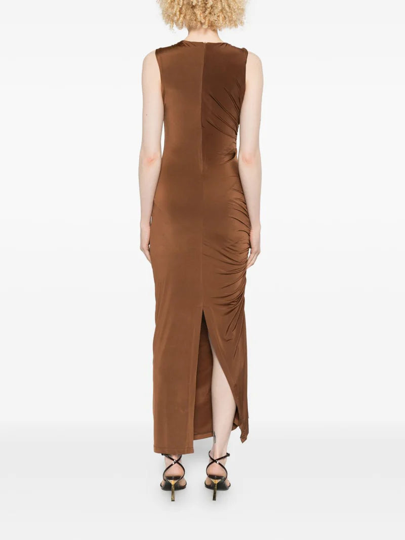 abito donna midi paricollo drappeggiato moro marsem EVE-VEN2 MORO MARSEM